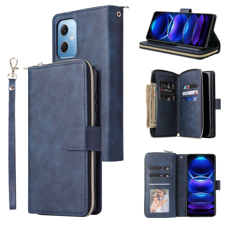 For Xiaomi Redmi Note 12 5G Global / Poco X5 9 Card Slots Zipper Wallet Bag Leather Phone Case