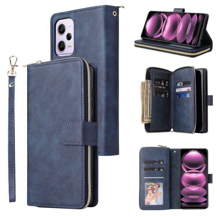 For Xiaomi Redmi Note 12 Pro 5G Speed / Note 12 Pro 5G Global / Poco X5 Pro 9 Card Slots Zipper Wallet Bag Leather Phone Case