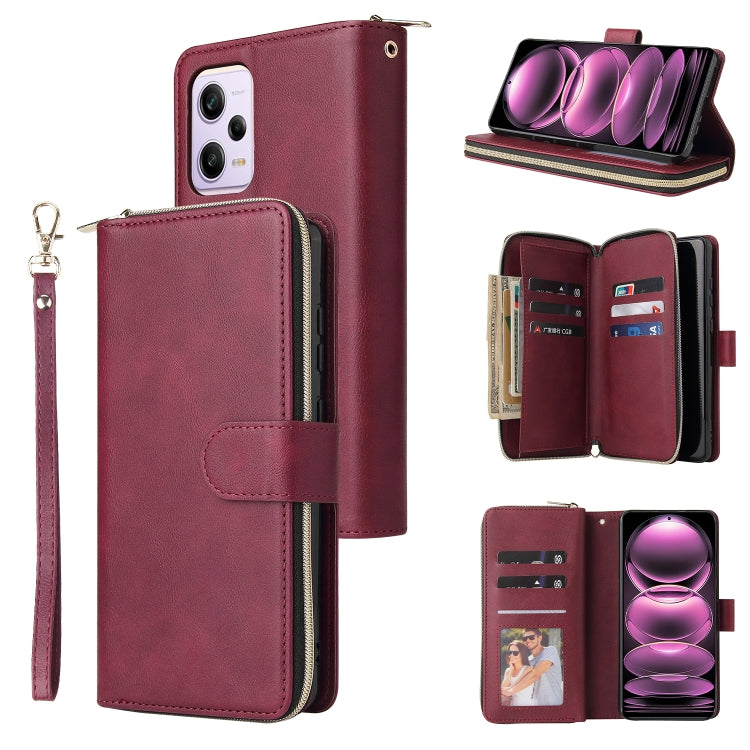 For Xiaomi Redmi Note 12 Pro 5G Speed / Note 12 Pro 5G Global / Poco X5 Pro 9 Card Slots Zipper Wallet Bag Leather Phone Case