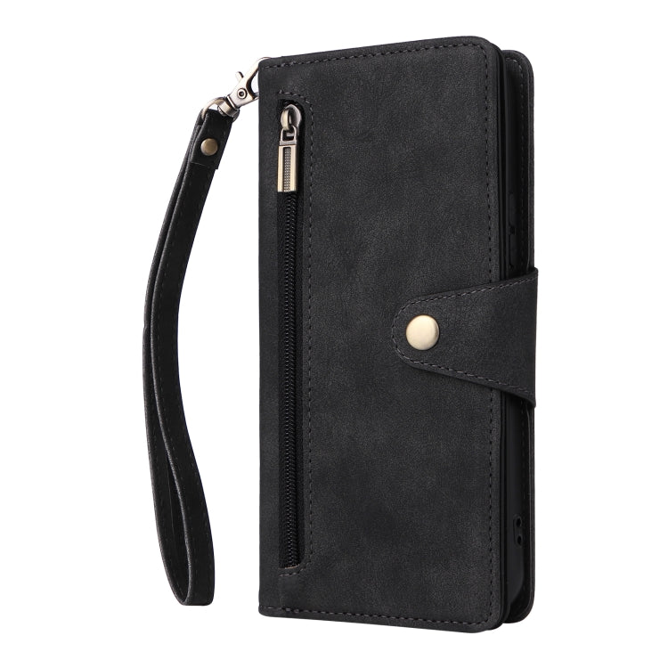 For Samsung Galaxy A34 Rivet Buckle 9 Cards Three Fold Leather Phone Case
