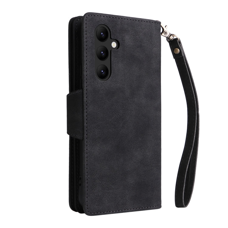 For Samsung Galaxy A34 Rivet Buckle 9 Cards Three Fold Leather Phone Case