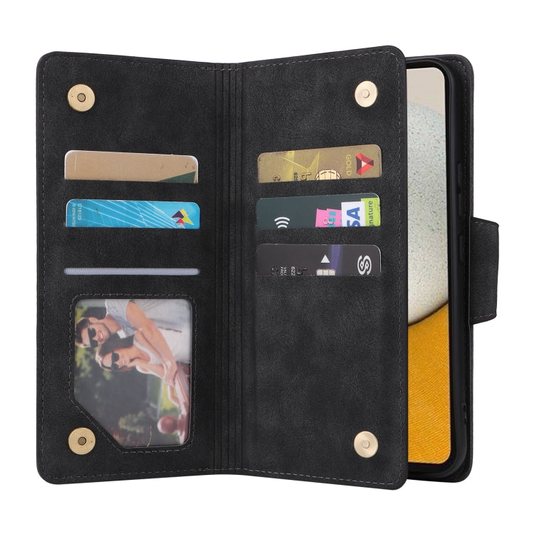 For Samsung Galaxy A34 Rivet Buckle 9 Cards Three Fold Leather Phone Case