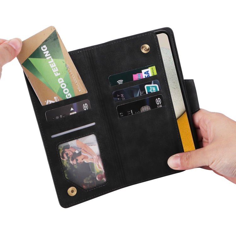 For Samsung Galaxy A34 Rivet Buckle 9 Cards Three Fold Leather Phone Case