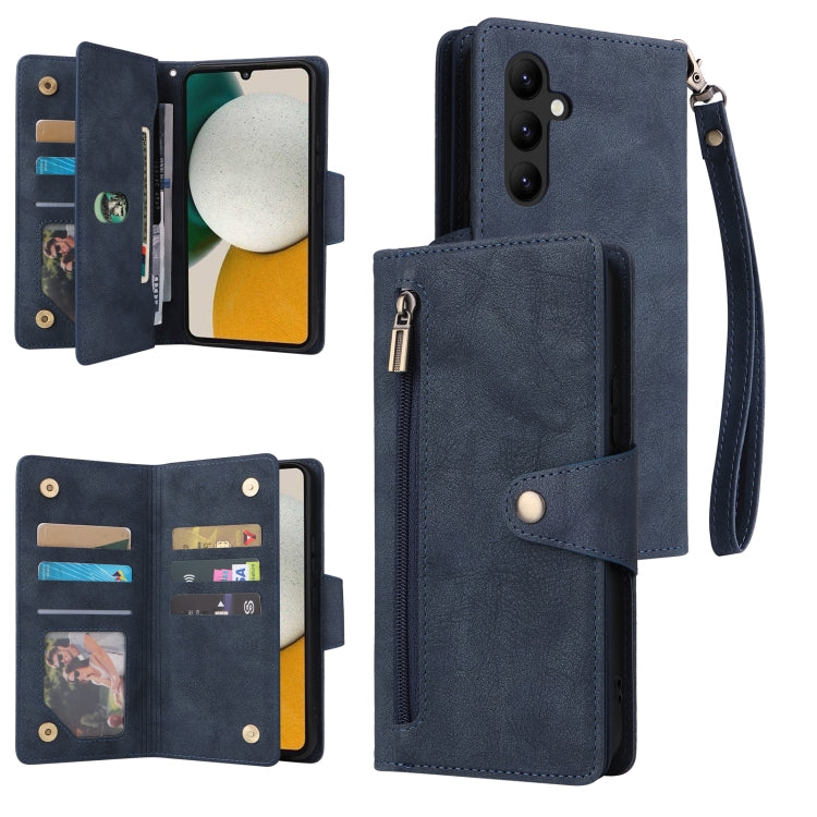 For Samsung Galaxy A34 Rivet Buckle 9 Cards Three Fold Leather Phone Case