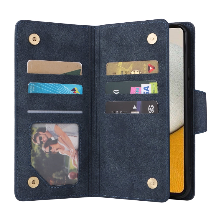 For Samsung Galaxy A34 Rivet Buckle 9 Cards Three Fold Leather Phone Case