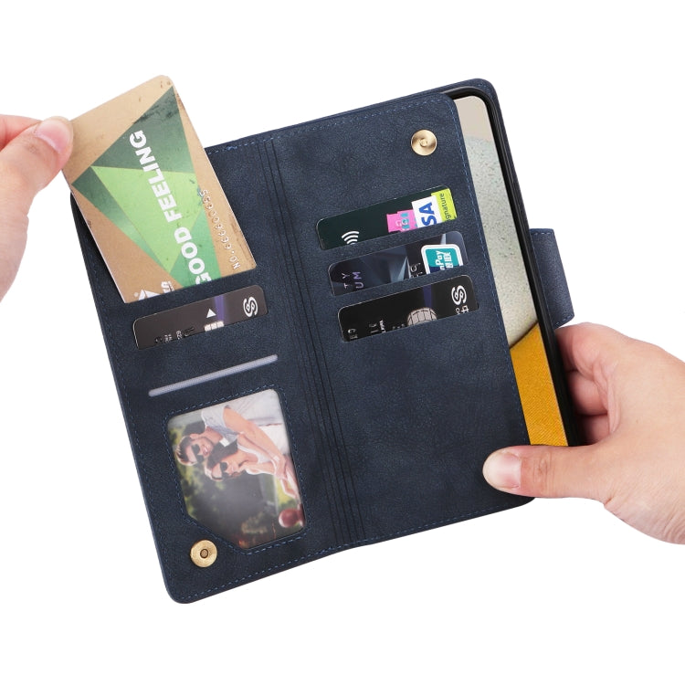 For Samsung Galaxy A34 Rivet Buckle 9 Cards Three Fold Leather Phone Case