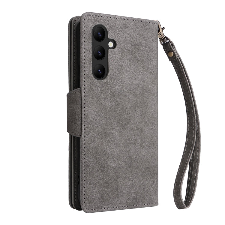 For Samsung Galaxy A34 Rivet Buckle 9 Cards Three Fold Leather Phone Case