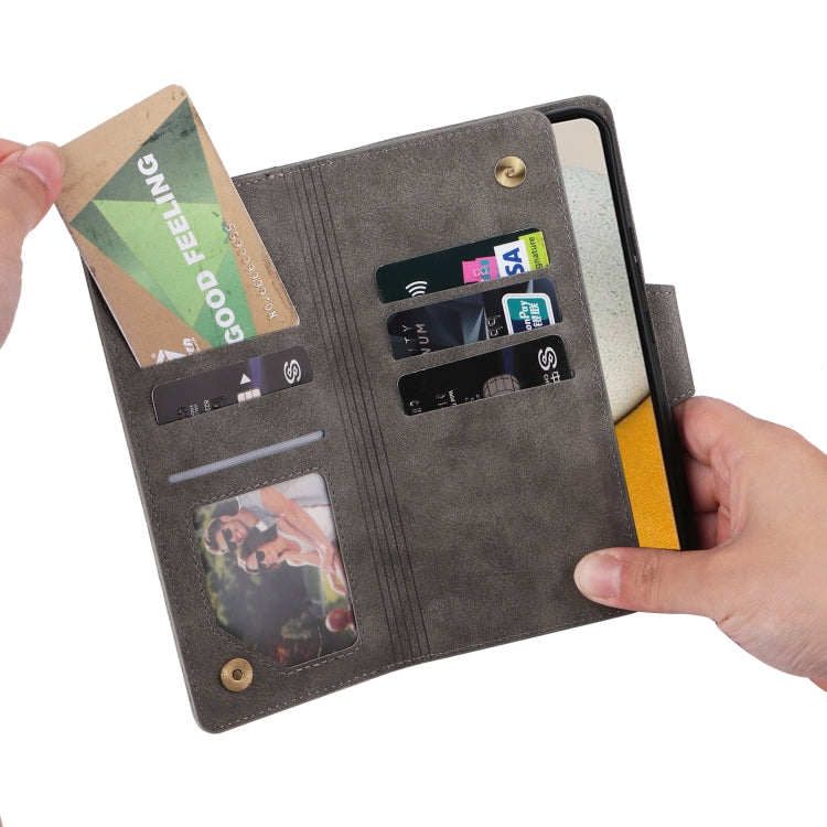 For Samsung Galaxy A34 Rivet Buckle 9 Cards Three Fold Leather Phone Case