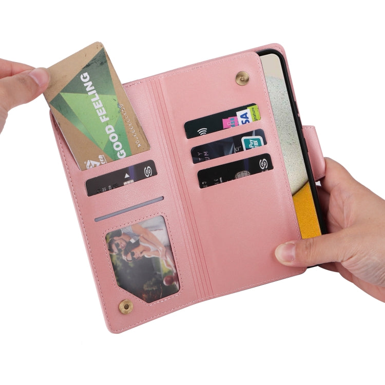 For Samsung Galaxy A34 Rivet Buckle 9 Cards Three Fold Leather Phone Case