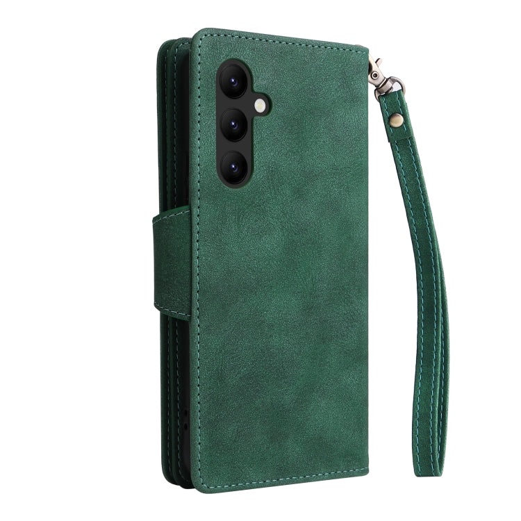 For Samsung Galaxy A34 Rivet Buckle 9 Cards Three Fold Leather Phone Case