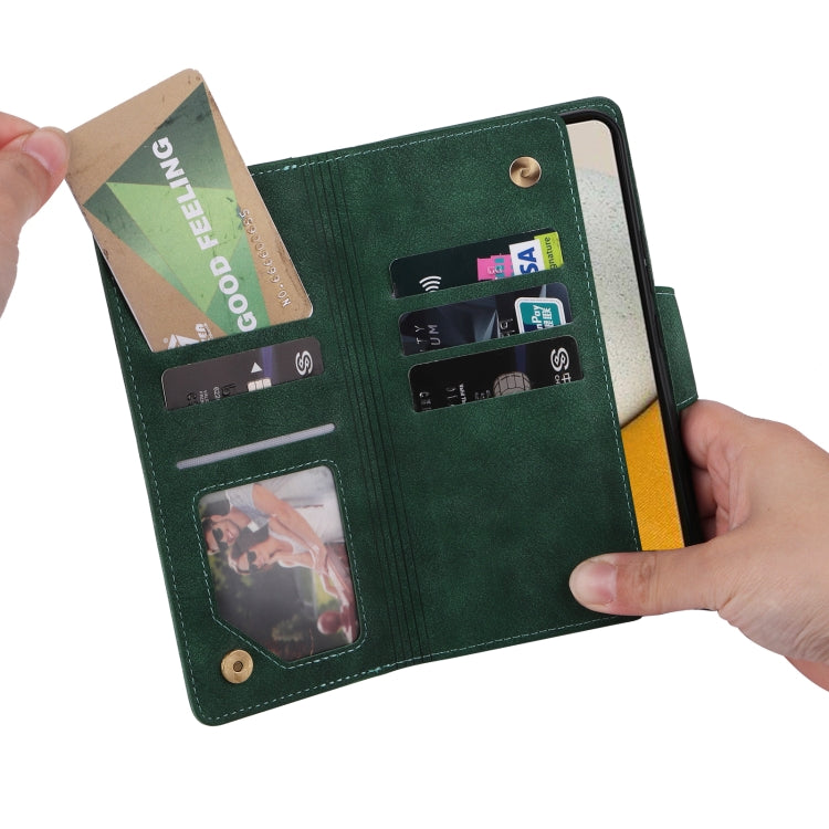 For Samsung Galaxy A34 Rivet Buckle 9 Cards Three Fold Leather Phone Case