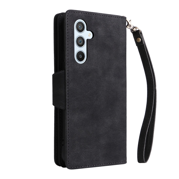 For Samsung Galaxy A54 Rivet Buckle 9 Cards Three Fold Leather Phone Case