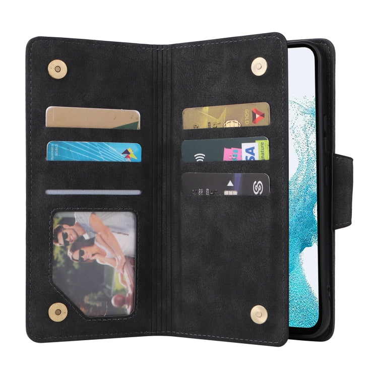 For Samsung Galaxy A54 Rivet Buckle 9 Cards Three Fold Leather Phone Case