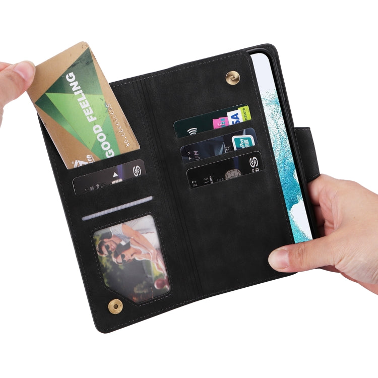 For Samsung Galaxy A54 Rivet Buckle 9 Cards Three Fold Leather Phone Case