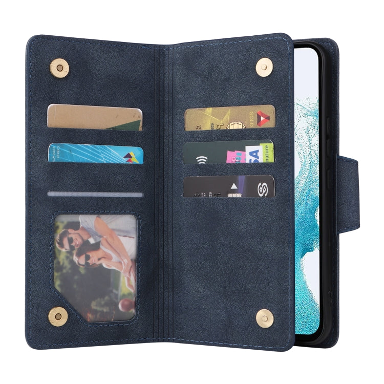 For Samsung Galaxy A54 Rivet Buckle 9 Cards Three Fold Leather Phone Case