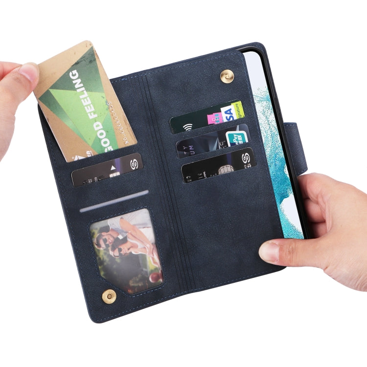 For Samsung Galaxy A54 Rivet Buckle 9 Cards Three Fold Leather Phone Case