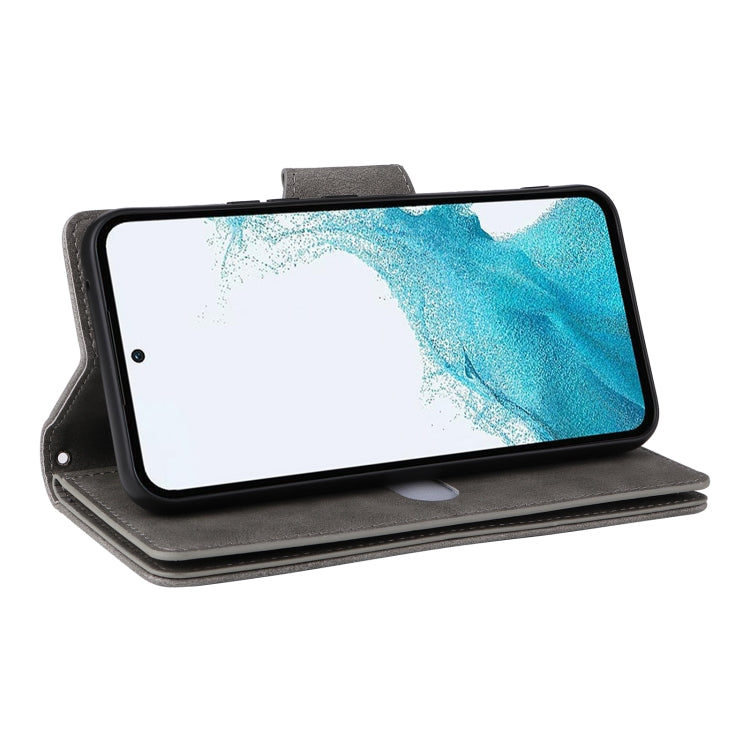 For Samsung Galaxy A54 Rivet Buckle 9 Cards Three Fold Leather Phone Case