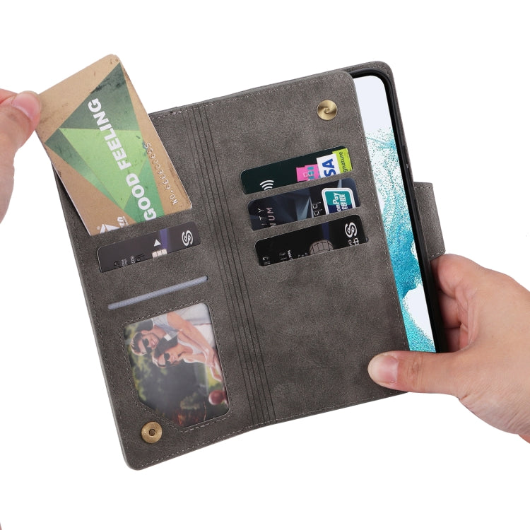 For Samsung Galaxy A54 Rivet Buckle 9 Cards Three Fold Leather Phone Case