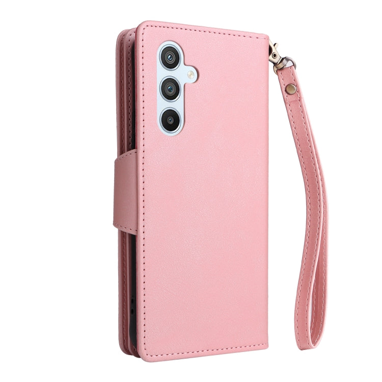 For Samsung Galaxy A54 Rivet Buckle 9 Cards Three Fold Leather Phone Case