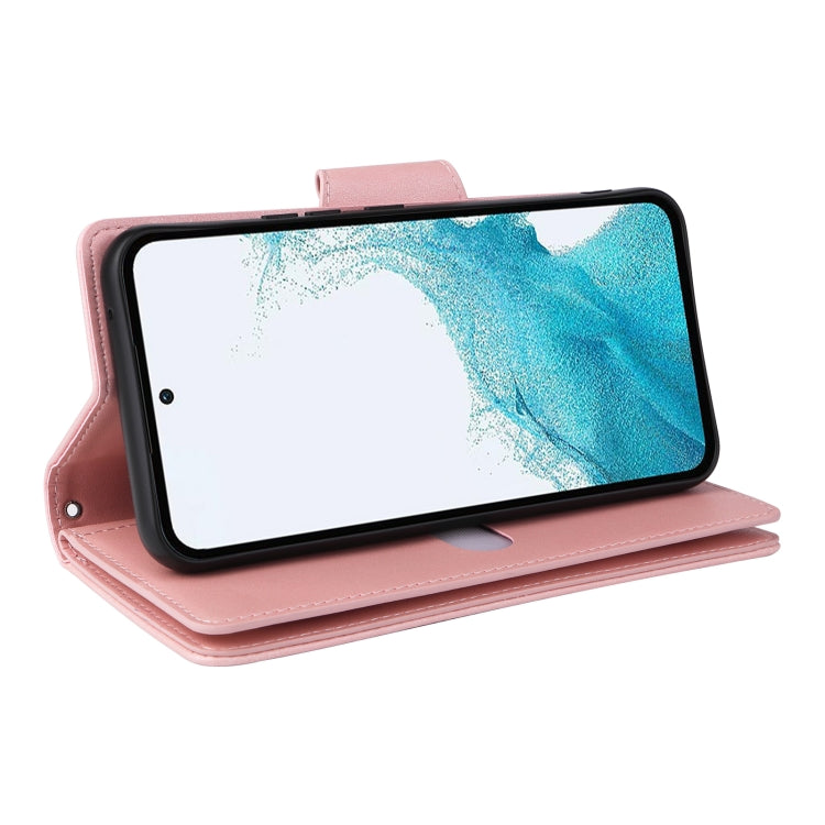 For Samsung Galaxy A54 Rivet Buckle 9 Cards Three Fold Leather Phone Case