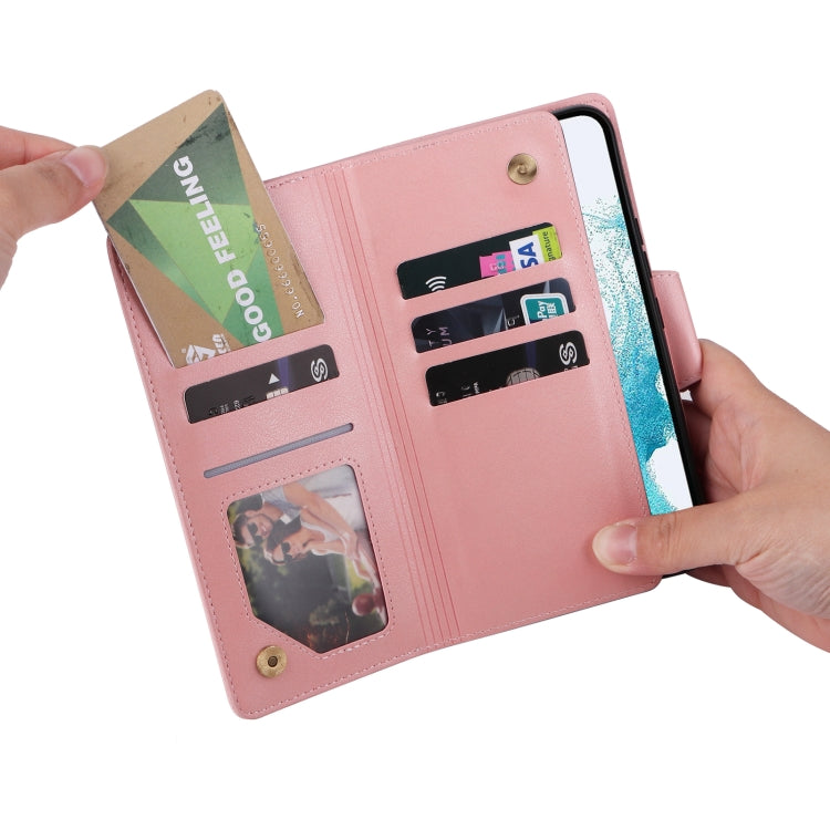 For Samsung Galaxy A54 Rivet Buckle 9 Cards Three Fold Leather Phone Case