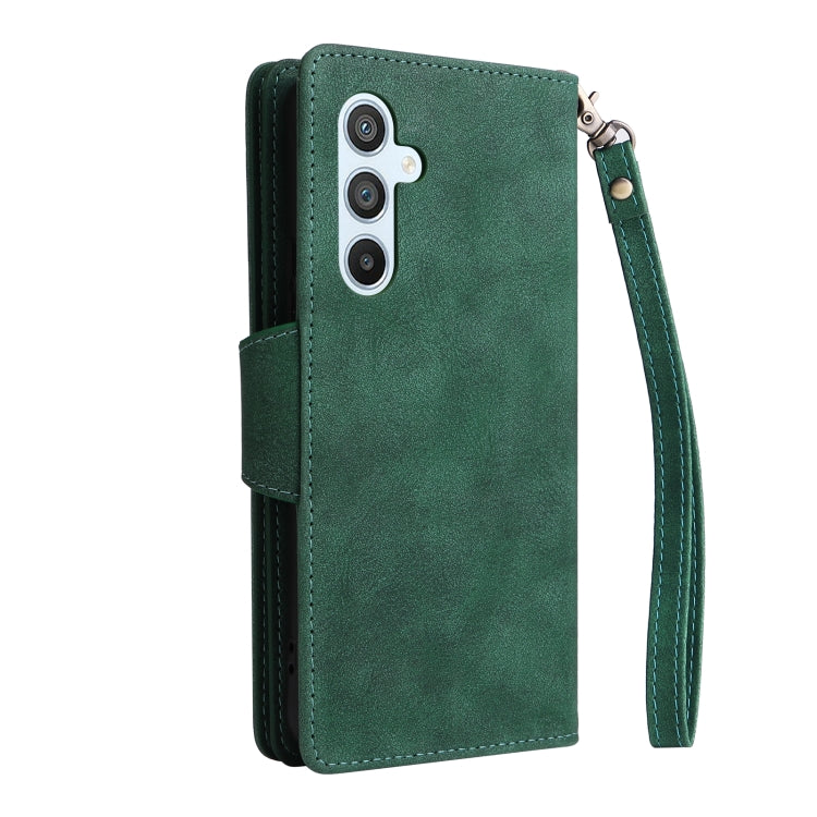 For Samsung Galaxy A54 Rivet Buckle 9 Cards Three Fold Leather Phone Case