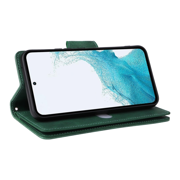 For Samsung Galaxy A54 Rivet Buckle 9 Cards Three Fold Leather Phone Case
