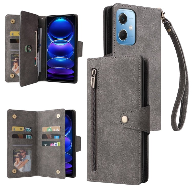 For Xiaomi Redmi Note 12 5G Global / Poco X5 Rivet Buckle 9 Cards Three Fold Leather Phone Case