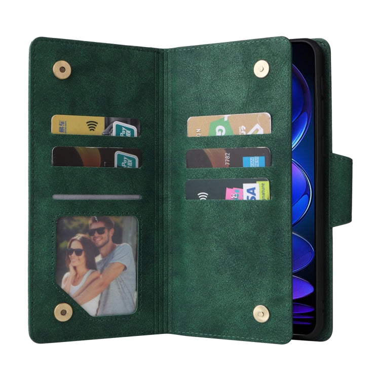 For Xiaomi Redmi Note 12 5G Global / Poco X5 Rivet Buckle 9 Cards Three Fold Leather Phone Case