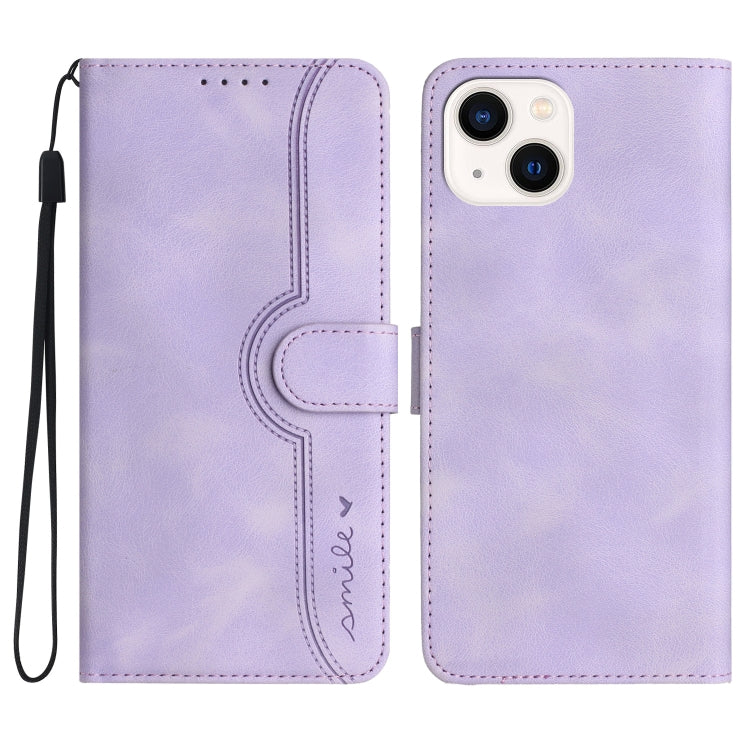 For iPhone 14 Heart Pattern Skin Feel Leather Phone Case