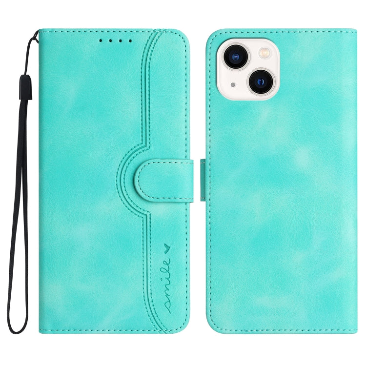 For iPhone 14 Heart Pattern Skin Feel Leather Phone Case