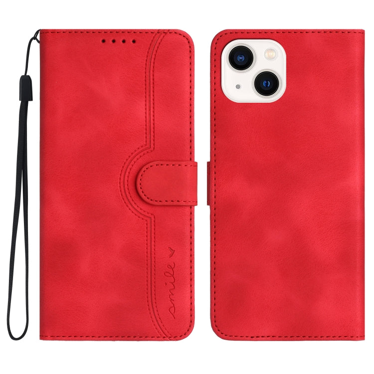 For iPhone 13 Heart Pattern Skin Feel Leather Phone Case
