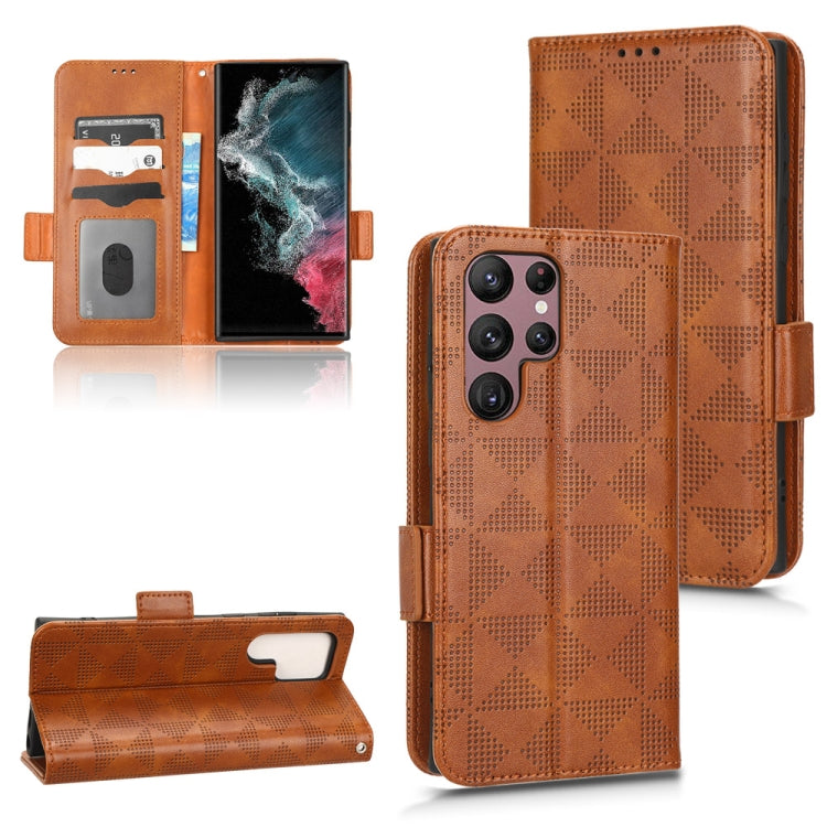 For Samsung Galaxy S22 Ultra 5G Symmetrical Triangle Leather Phone Case