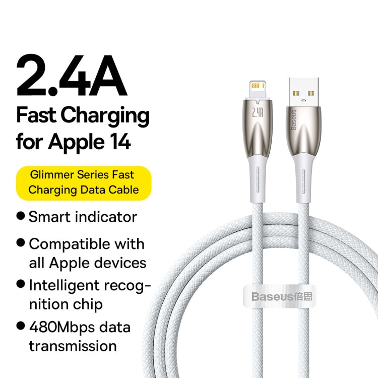 Baseus Glimmer Series 2.4A USB to 8 Pin Fast Charging Data Cable, Length:1m(White)