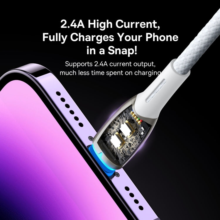 Baseus Glimmer Series 2.4A USB to 8 Pin Fast Charging Data Cable, Length:1m(White)