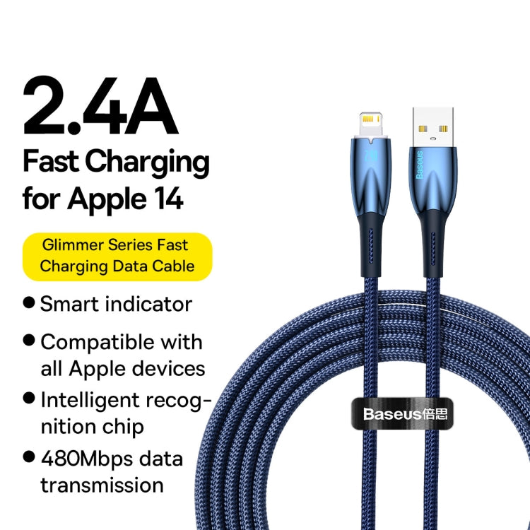 Baseus Glimmer Series 2.4A USB to 8 Pin Fast Charging Data Cable, Length:2m(Blue)