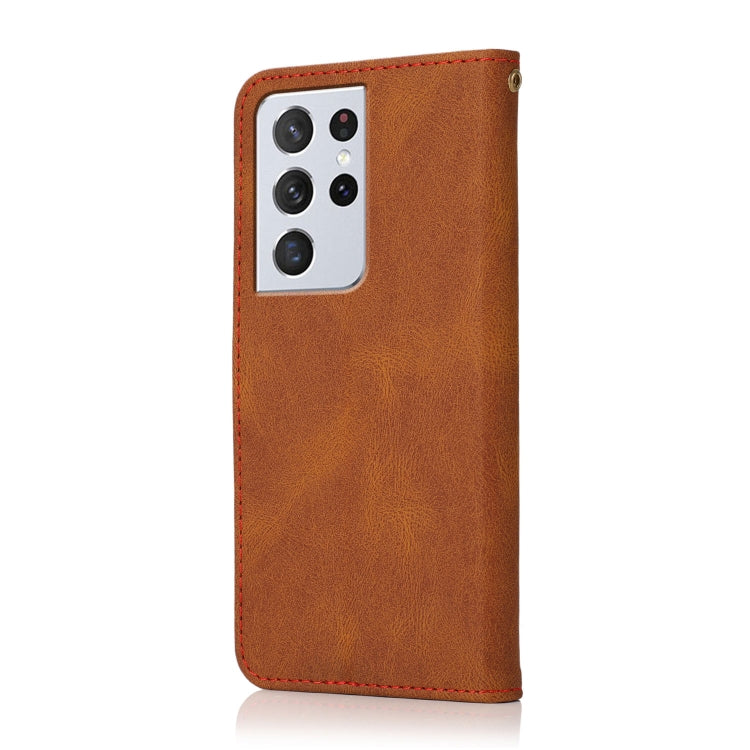 For Samsung Galaxy S21 Ultra 5G Dual-color Stitching Leather Phone Case