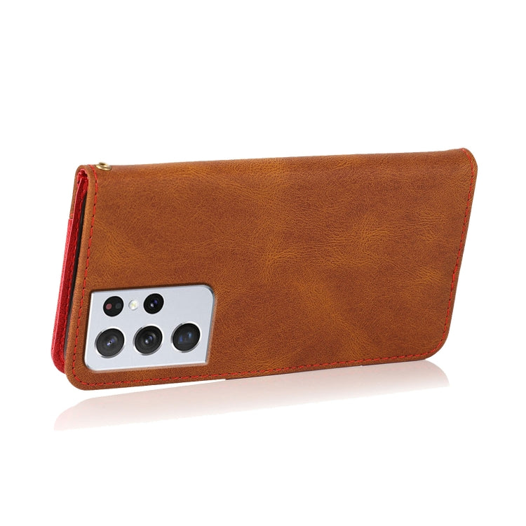 For Samsung Galaxy S21 Ultra 5G Dual-color Stitching Leather Phone Case