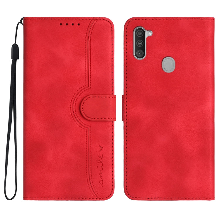 For Samsung Galaxy A11 EU Version Heart Pattern Skin Feel Leather Phone Case