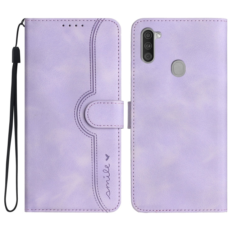 For Samsung Galaxy A11 EU Version Heart Pattern Skin Feel Leather Phone Case