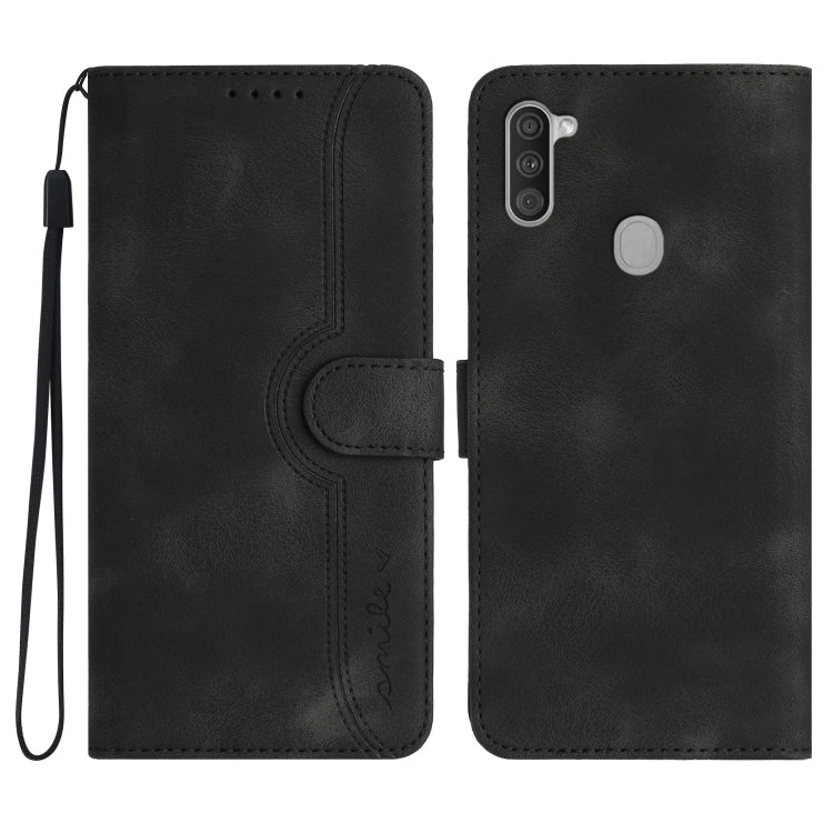 For Samsung Galaxy A11 EU Version Heart Pattern Skin Feel Leather Phone Case