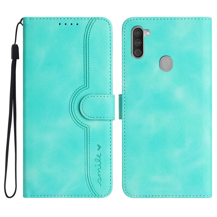 For Samsung Galaxy A11 EU Version Heart Pattern Skin Feel Leather Phone Case