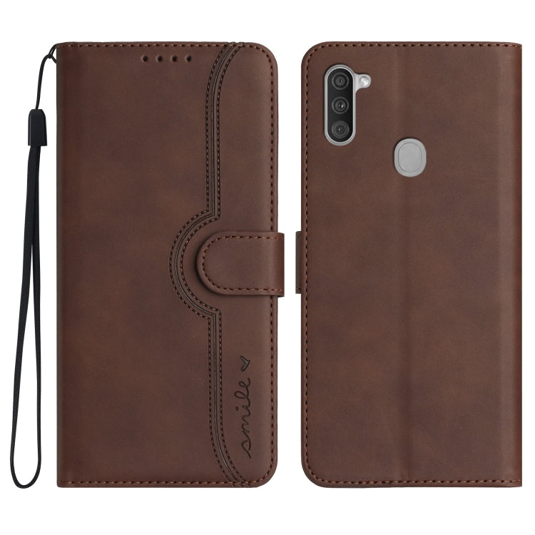 For Samsung Galaxy A11 EU Version Heart Pattern Skin Feel Leather Phone Case