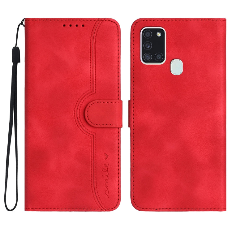 For Samsung Galaxy A21s Heart Pattern Skin Feel Leather Phone Case