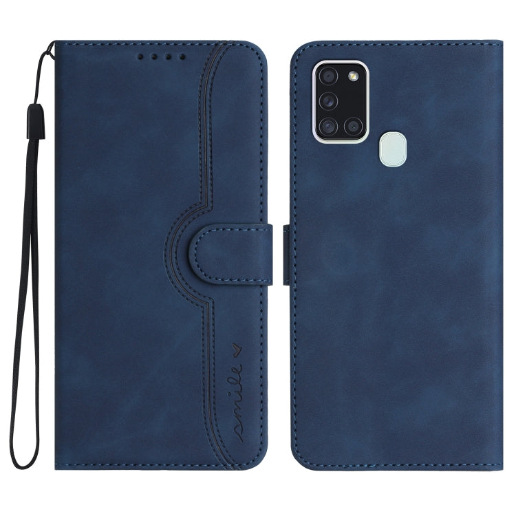 For Samsung Galaxy A21s Heart Pattern Skin Feel Leather Phone Case