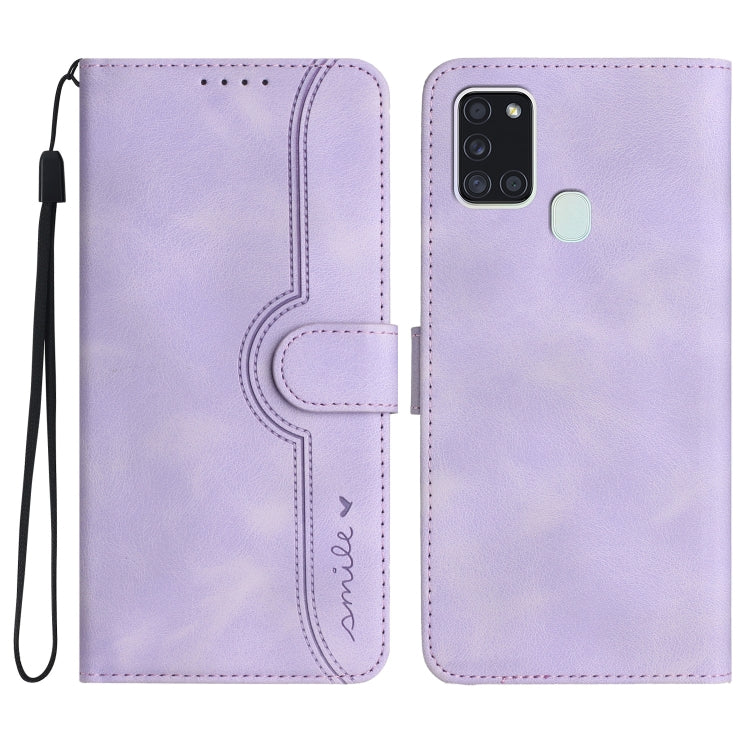 For Samsung Galaxy A21s Heart Pattern Skin Feel Leather Phone Case