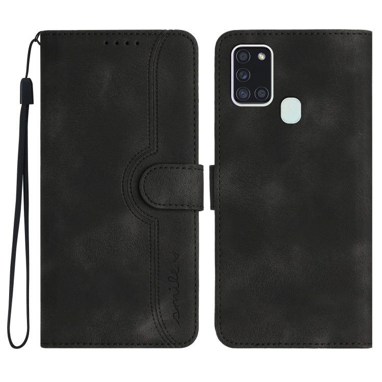 For Samsung Galaxy A21s Heart Pattern Skin Feel Leather Phone Case
