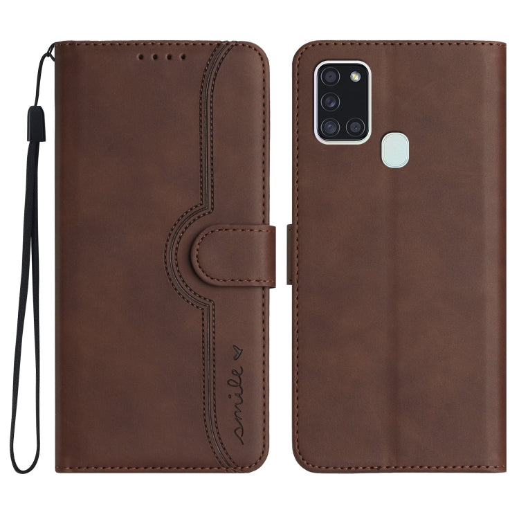 For Samsung Galaxy A21s Heart Pattern Skin Feel Leather Phone Case