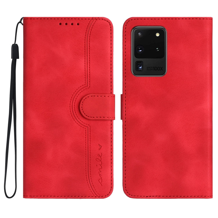 For Samsung Galaxy S20 Ultra Heart Pattern Skin Feel Leather Phone Case