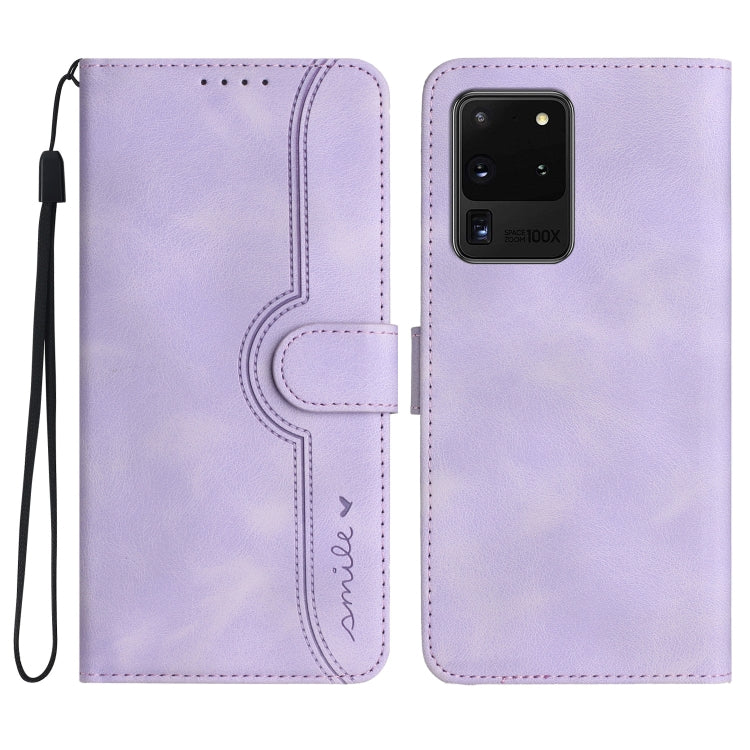For Samsung Galaxy S20 Ultra Heart Pattern Skin Feel Leather Phone Case